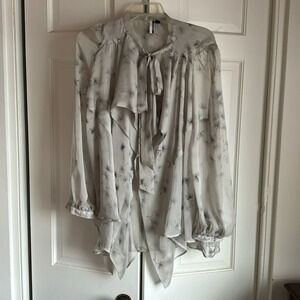 💨Light & flowing Oversize TopShop Semi sheer Vintage Blouse with tie neckline💨